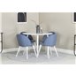 Plaza Round Table 100 cm - White top / White Legs, Velvet Dining Chiar - White  legs - Blue Fabric_4