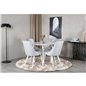 Plaza Round Table 100 cm - White top / White Legs, Velvet Deluxe Dining Chair - White Legs - Light Grey Fabric_4