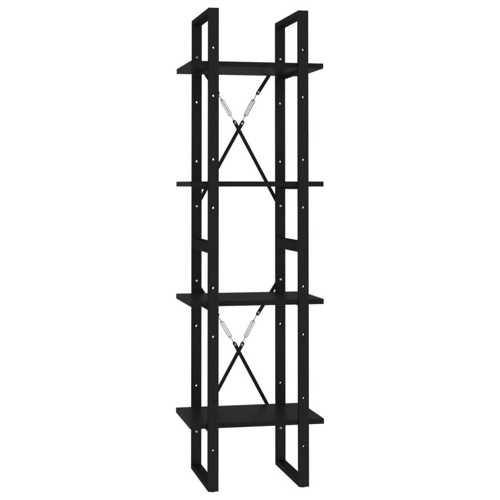  Bokhylla 4 hyllplan svart 40x30x140 cm spånskiva