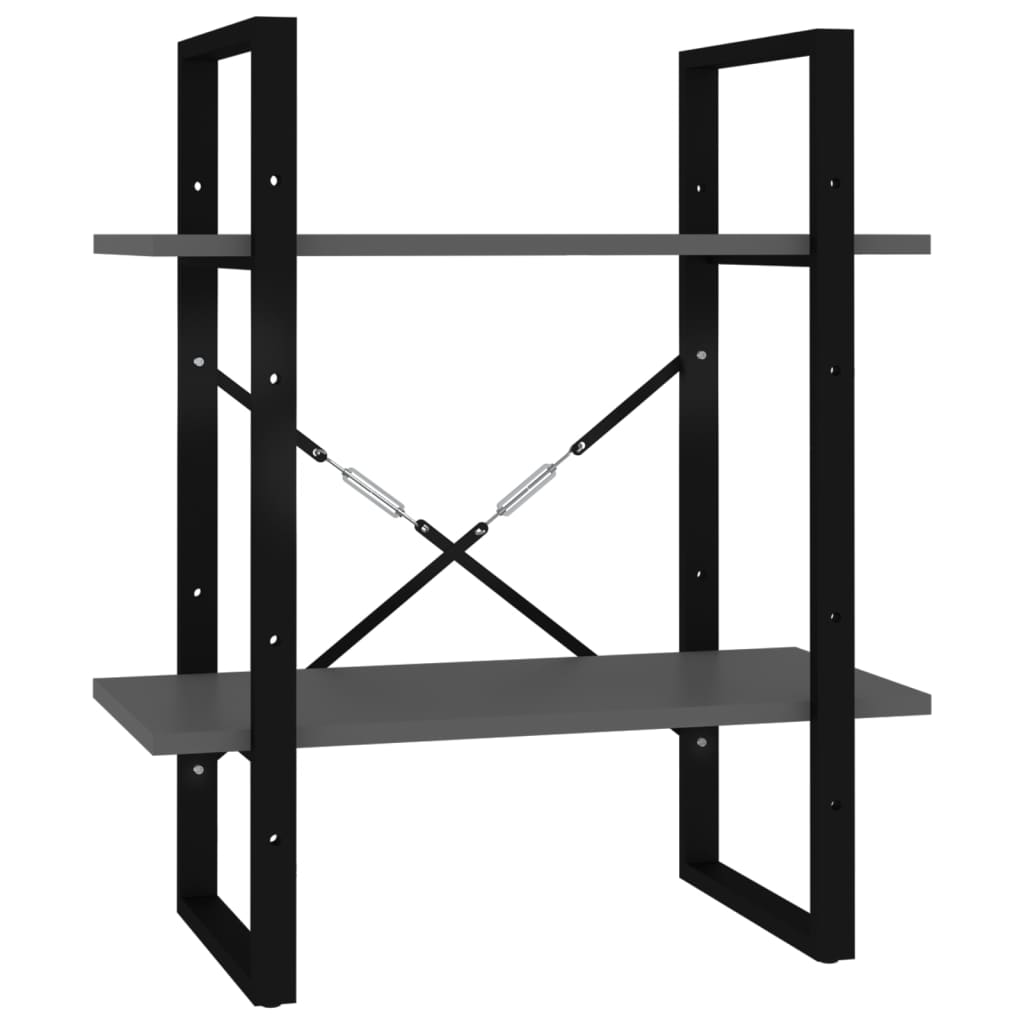  Bokhylla 2 hyllplan grå 60x30x70 cm spånskiva