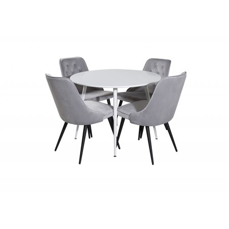 Plaza Round Table 100 cm - White top / White Legs, Velvet Deluxe Dining Chair - Light Grey / Black_4