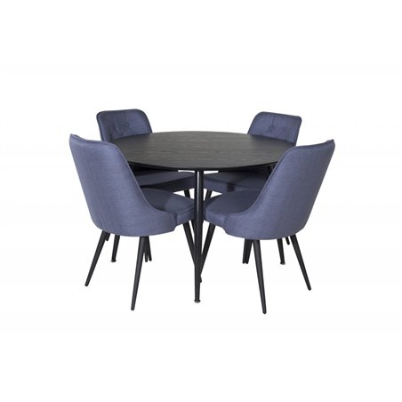 Dipp Dining Table - 115cm - Black Veneer / All black legs , Velvet Deluxe Dining Chair - Black Legs - Blue Fabric_4