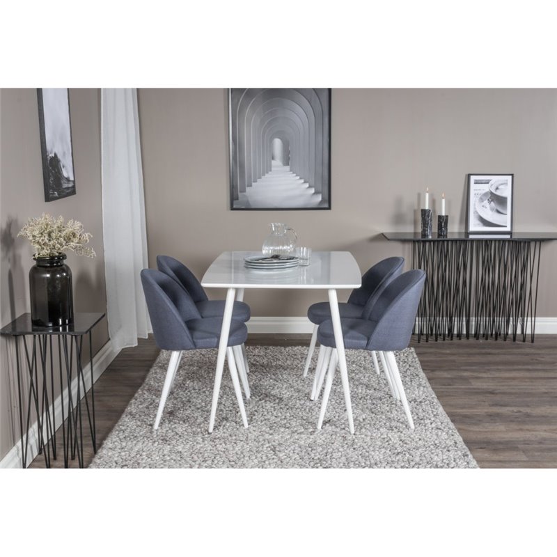 Polar Spisebord 120 cm - Hvid Hvid, Velvet Dining Chiar - Hvide ben - Blue Stof_4