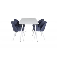 Polar Dining table 120 cm - White White, Velvet Dining Chiar - White legs - Blue Fabric_4