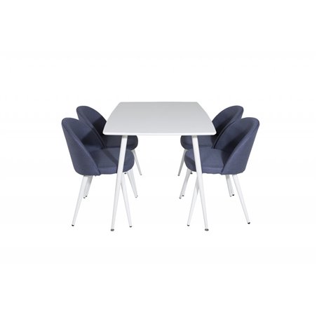 Polar Dining table 120 cm - White White, Velvet Dining Chiar - White legs - Blue Fabric_4