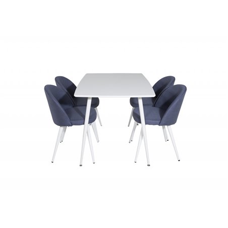 Polar Spisebord 120 cm - Hvid Hvid, Velvet Dining Chiar - Hvide ben - Blue Stof_4