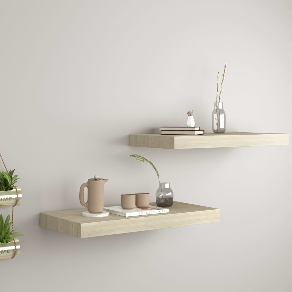  Svävande vägghyllor 2 st ek 50x23x3,8 cm MDF