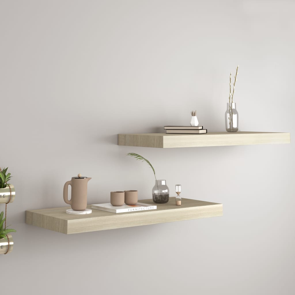  Svävande vägghyllor 2 st ek 60x23,5x3,8 cm MDF