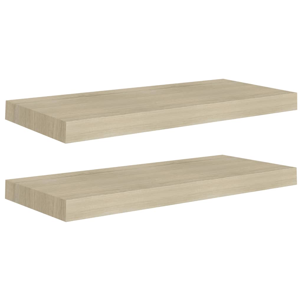  Svävande vägghyllor 2 st ek 60x23,5x3,8 cm MDF