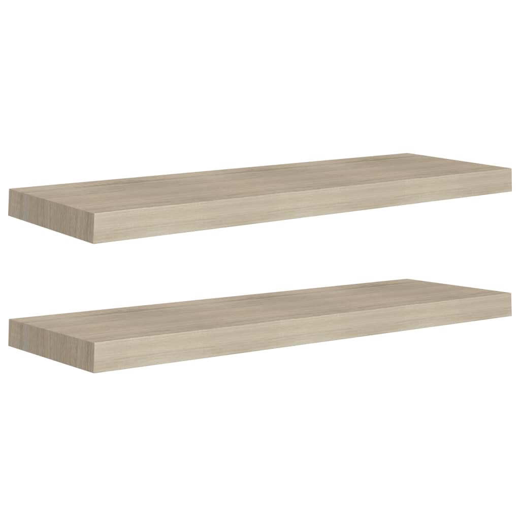  Svävande vägghyllor 2 st ek 80x23,5x3,8 cm MDF