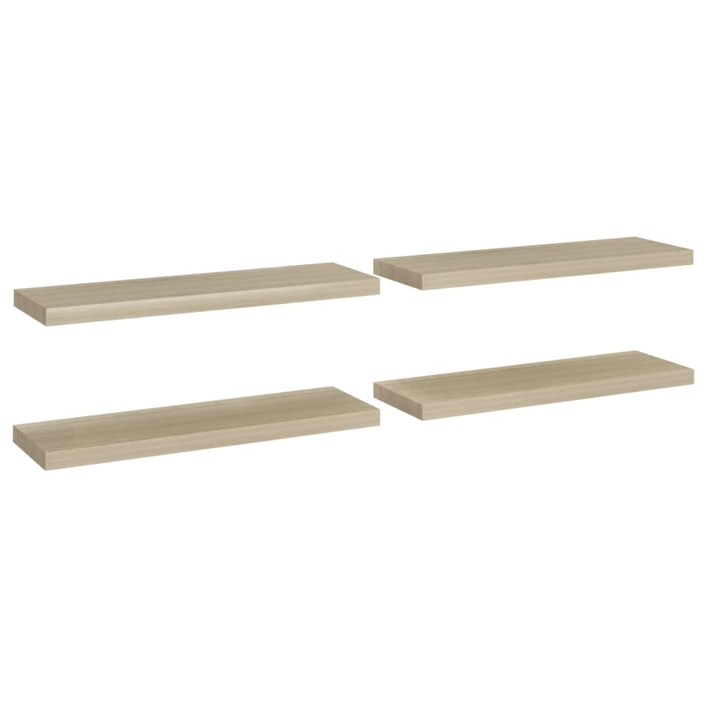  Svävande vägghyllor 4 st ek 80x23,5x3,8 cm MDF