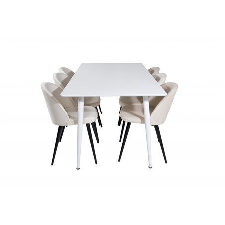 Polar Dining table 180 cm - White top / White Legs, Velvet Dining Chair - Beige / Black_6