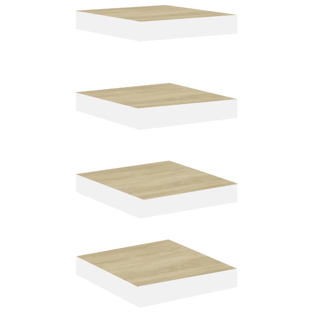  Svävande vägghyllor 4 st ek och vit 23x23,5x3,8 cm MDF