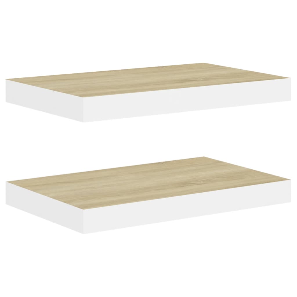  Svävande vägghyllor 2 st ek och vit 40x23x3,8 cm MDF