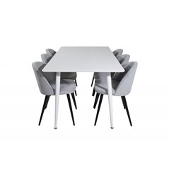 Polar Dining table 180 cm - White top / White Legs, Velvet Dining Chair Corduroy - Light Grey / Black_6