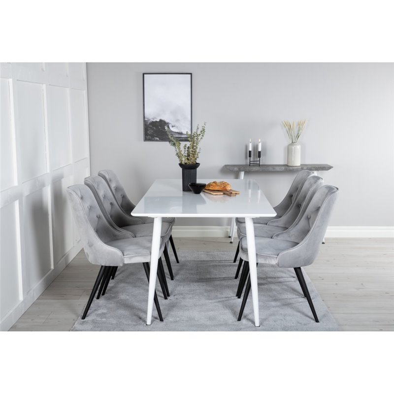 Polar Dining table 180 cm - White top / White Legs, Velvet Deluxe Dining Chair - Light Grey / Black_6