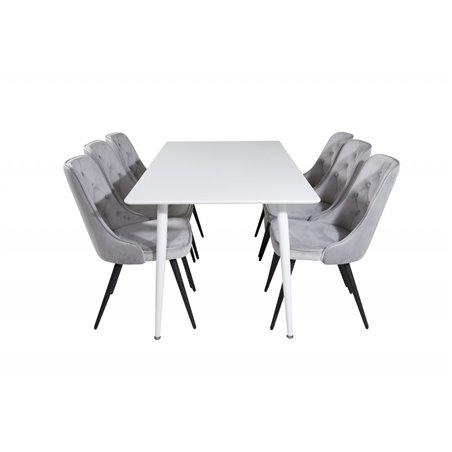 Polar Dining table 180 cm - White top / White Legs, Velvet Deluxe Dining Chair - Light Grey / Black_6