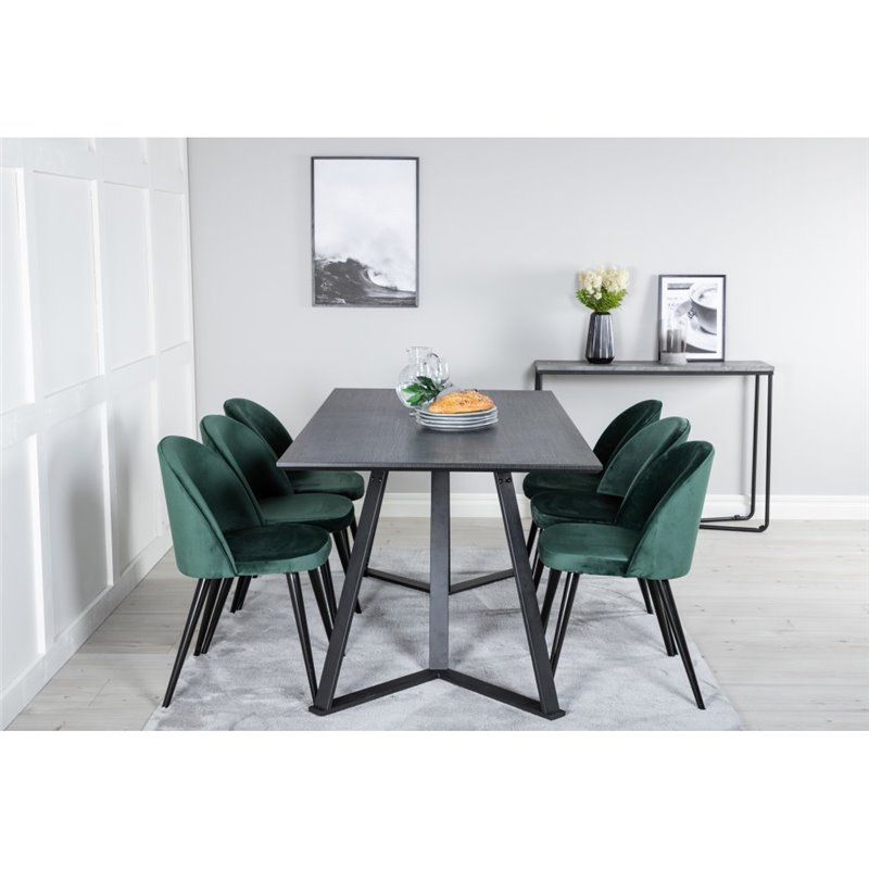 Marina Dining Table - Black top / Black Legs , Velvet Dining Chair - Green / Black_6