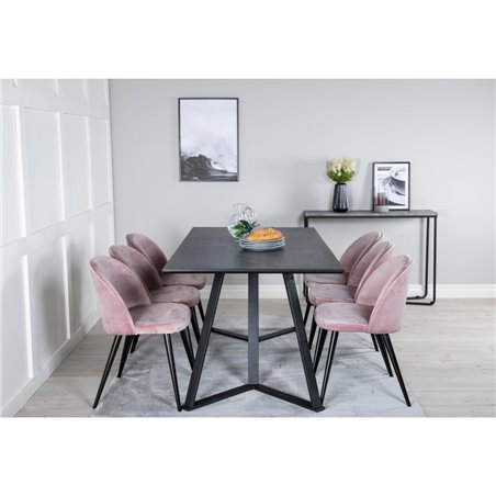 Marina Dining Table - Black top / Black Legs , Velvet Dining Chair - Pink / Black_6