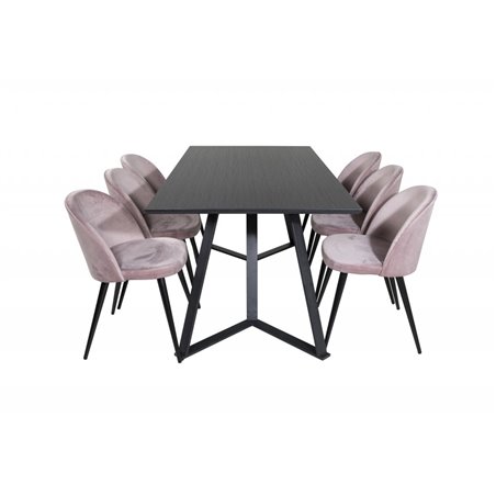 Marina Dining Table - Black top / Black Legs , Velvet Dining Chair - Pink / Black_6