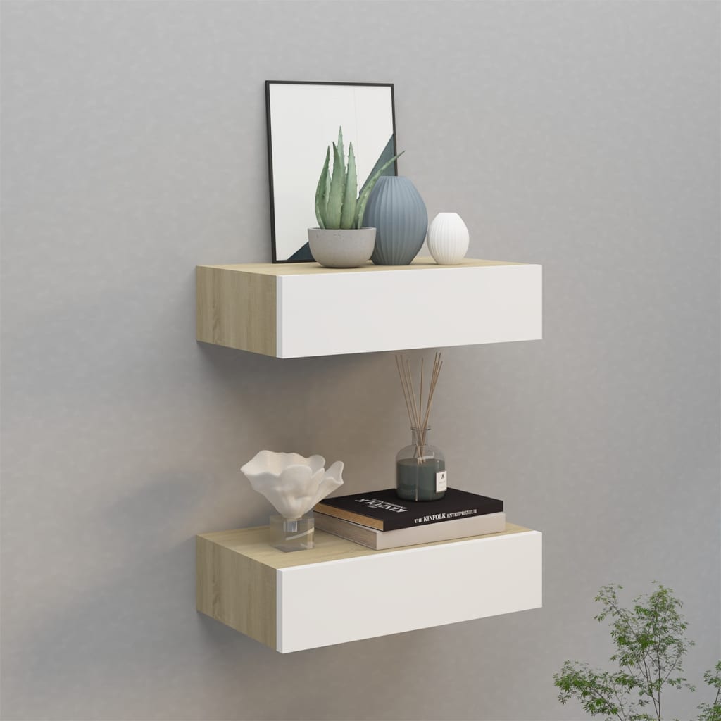  Vägglådor ek och vit 2 st 40x23,5x10 cm MDF