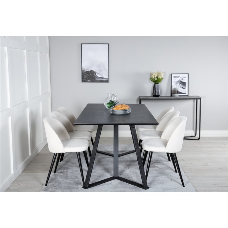 Marina Dining Table - Black top / Black Legs , Velvet Dining Chair Corduroy - Beige / Black_6