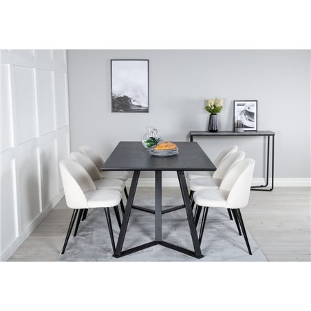 Marina Dining Table - Black top / Black Legs , Velvet Dining Chair Corduroy - Beige / Black_6