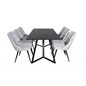 Marina Dining Table - Black top / Black Legs , Velvet Deluxe Dining Chair - Black Legs - Light Grey Fabric_6