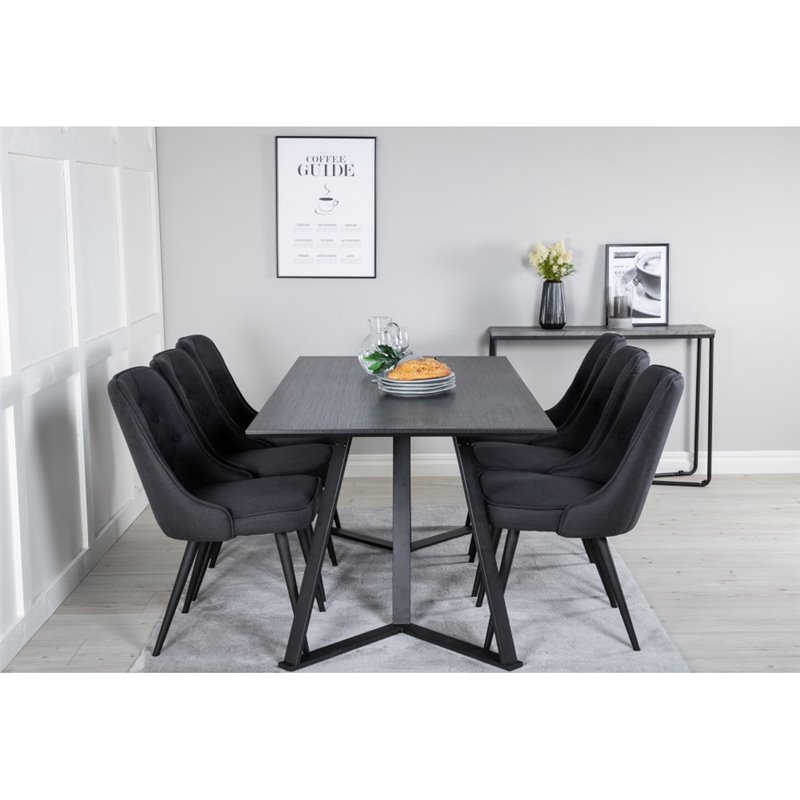 Marina Dining Table - Black top / Black Legs , Velvet Deluxe Dining Chair - Black Legs - Black Fabric_6