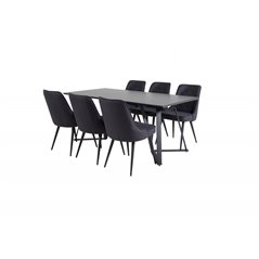 Marina Dining Table - Black top / Black Legs , Velvet Deluxe Dining Chair - Black Legs - Black Fabric_6