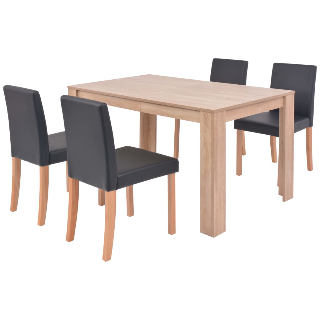  Matbord och matstolar 5 delar konstläder ek svart