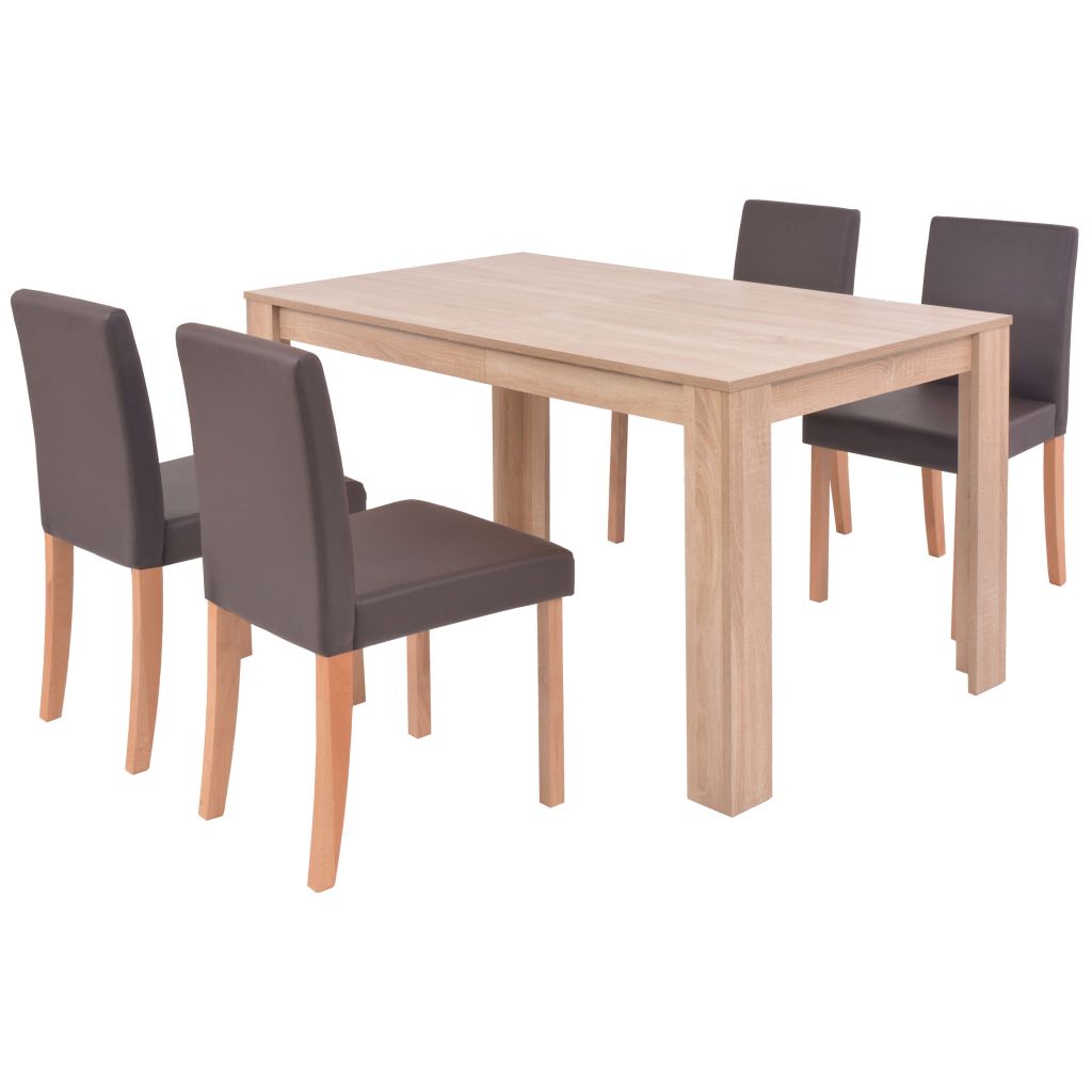  Matbord och matstolar 5 delar konstläder ek brun