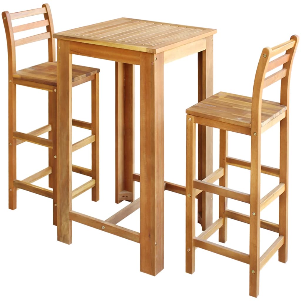  Barbord med barstolar 3 delar massivt akaciaträ