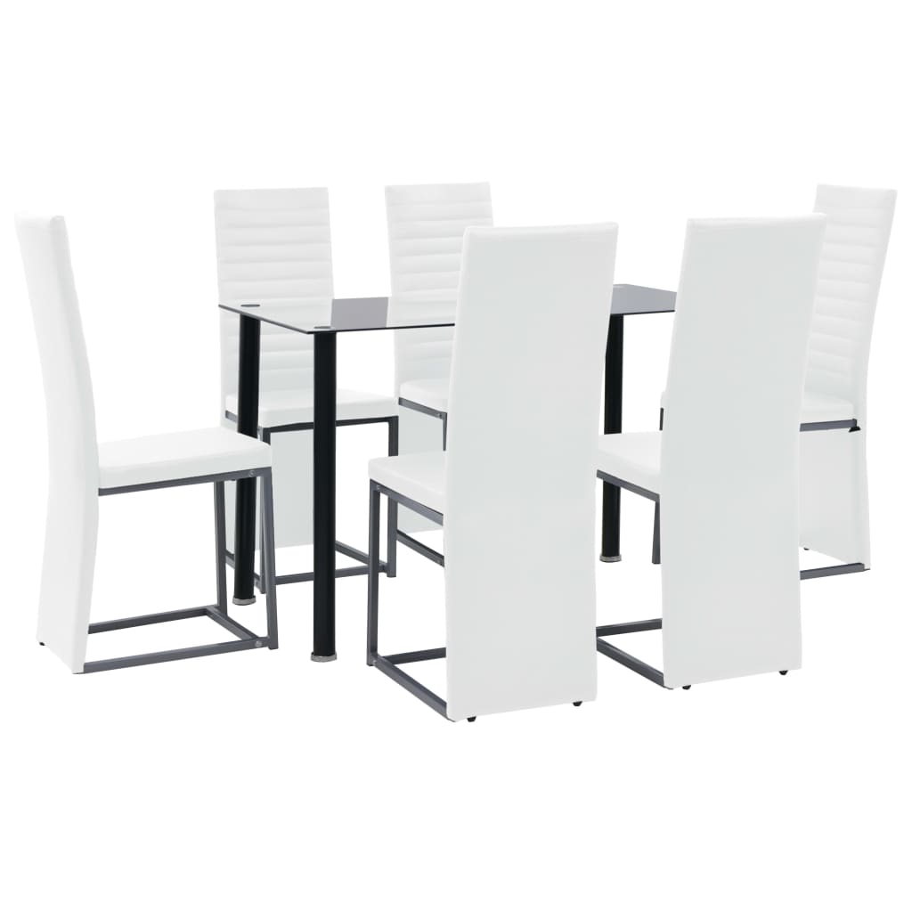  Matgrupp 7 delar stål och härdat glas svart och vit