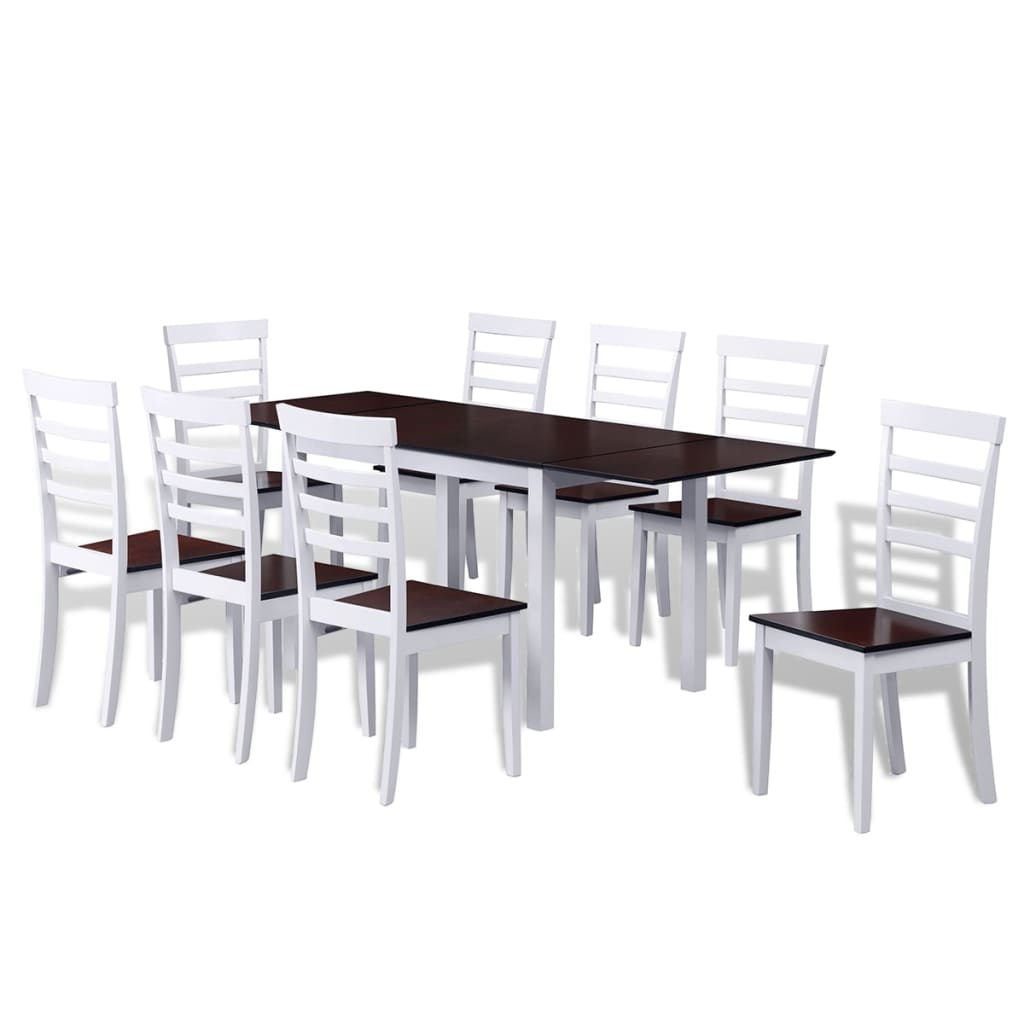  Matgrupp med klaffbord 9 delar brun och vit