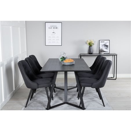 Marina Dining Table - Black top / Black Legs , Velvet Deluxe Dining Chair - Black / Black_6