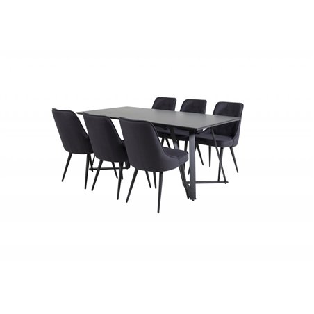 Marina Dining Table - Black top / Black Legs , Velvet Deluxe Dining Chair - Black / Black_6