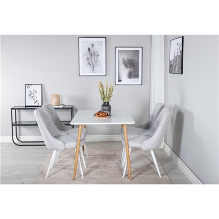 Polar Dining Table - 120*75*H75 - White / Oak, Velvet Deluxe Dining Chair - White Legs - Light Grey Fabric_4