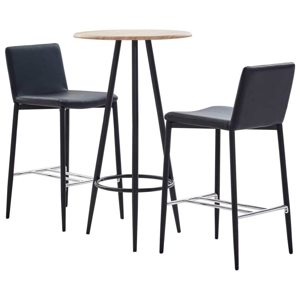  Bargrupp 3 delar konstläder svart