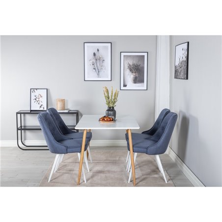 Polar Dining Table - 120*75*H75 - White / Oak, Velvet Deluxe Dining Chair - White Legs - Blue Fabric_4