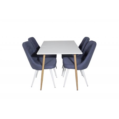 Polar Dining Table - 120*75*H75 - White / Oak, Velvet Deluxe Dining Chair - White Legs - Blue Fabric_4