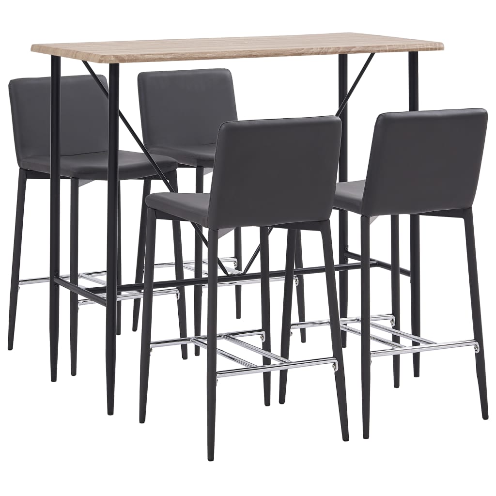  Bargrupp 5 delar konstläder grå