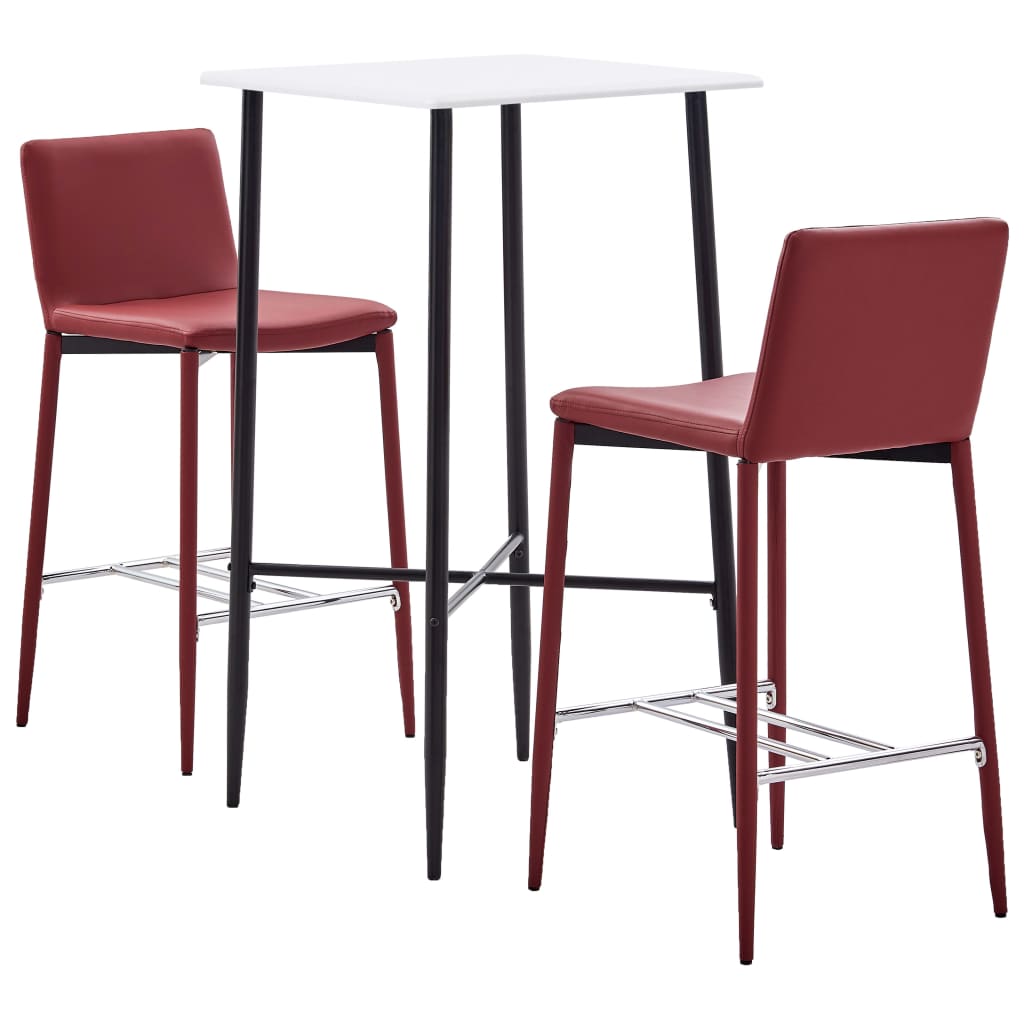  Bargrupp 3 delar konstläder vinröd
