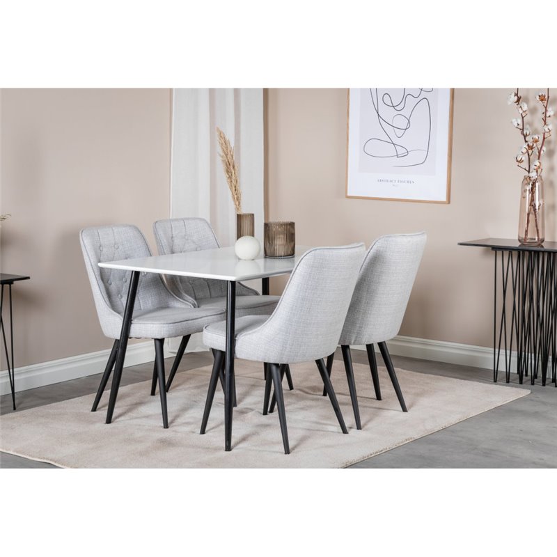 Polar Dining Table - 120*75*H75 - White / Black, Velvet Deluxe Dining Chair - Black Legs - Light Grey Fabric_4