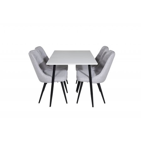 Polar Dining Table - 120*75*H75 - White / Black, Velvet Deluxe Dining Chair - Black Legs - Light Grey Fabric_4