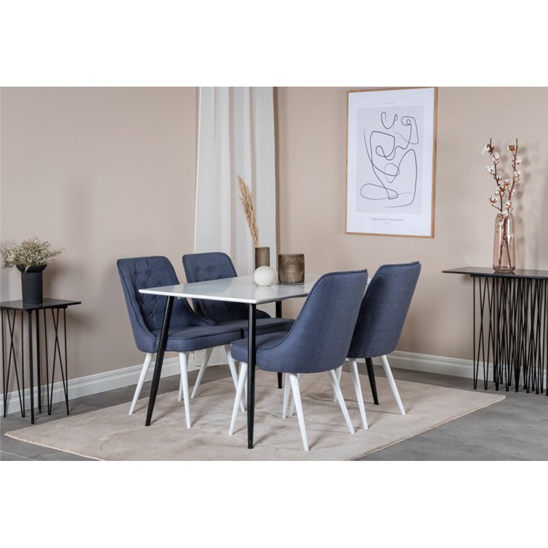 Polar Dining Table - 120*75*H75 - White / Black, Velvet Deluxe Dining Chair - White Legs - Blue Fabric_4