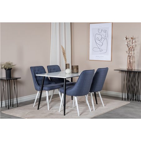 Polar Dining Table - 120*75*H75 - White / Black, Velvet Deluxe Dining Chair - White Legs - Blue Fabric_4