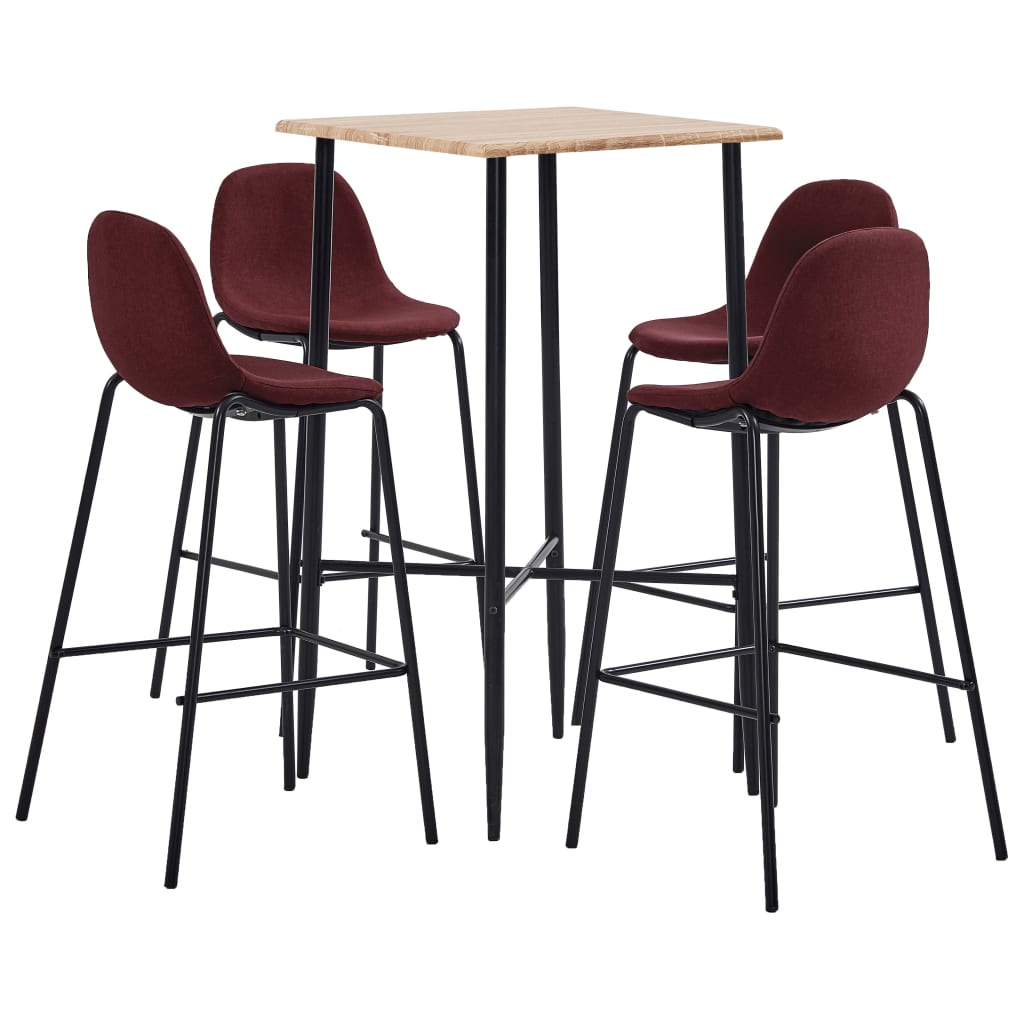  Bargrupp 5 delar tyg vinröd