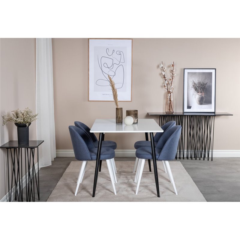 Polar Dining Table - 120*75*H75 - White / Black, Velvet Dining Chiar - White legs - Blue Fabric_4