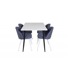 Polar Dining Table - 120*75*H75 - White / Black, Velvet Dining Chiar - White legs - Blue Fabric_4